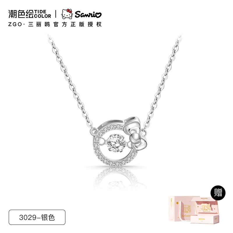 Hello Kitty Beating Heart Zircon 925 Sterling Silver Necklace