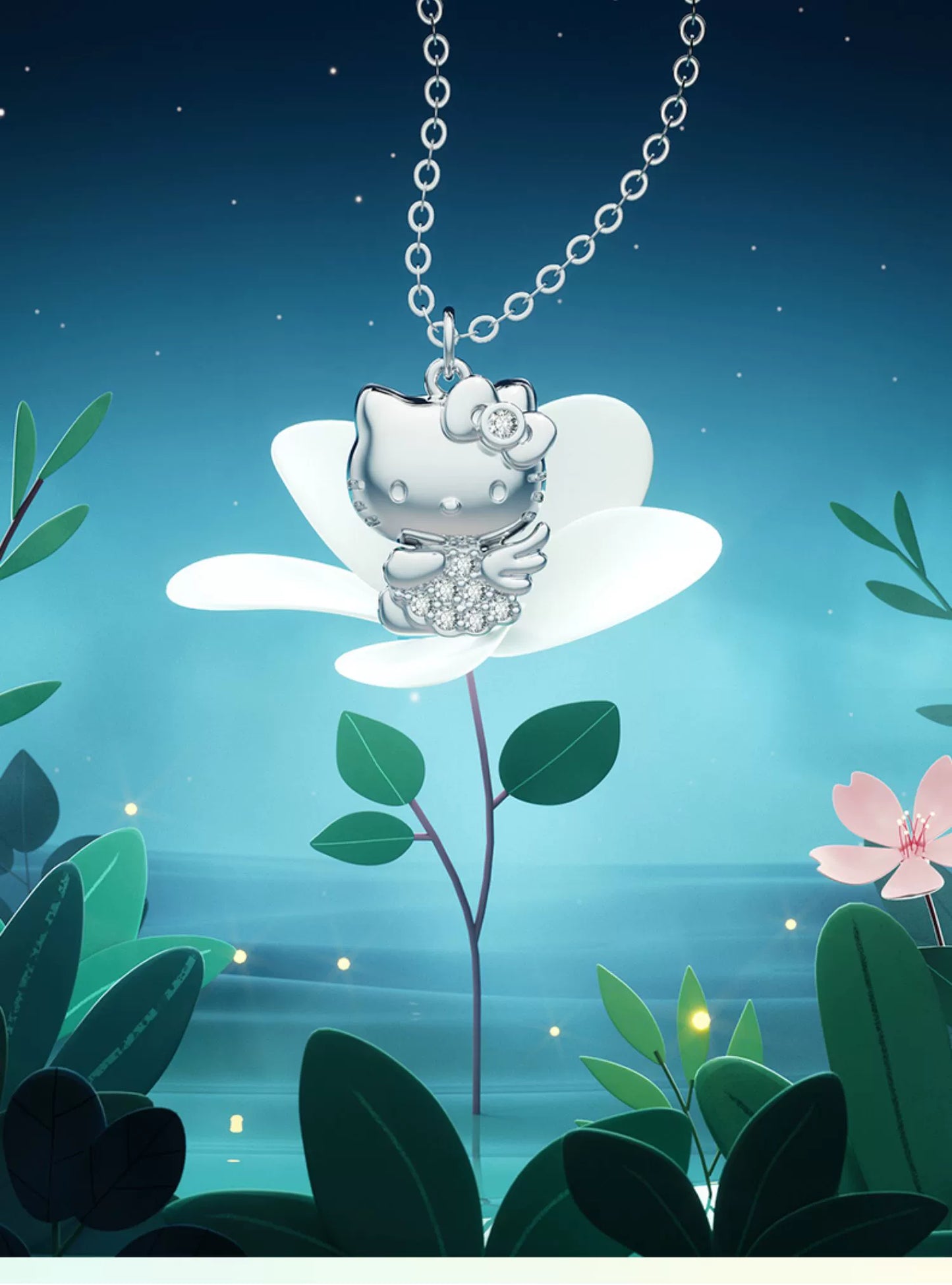 Hello Kitty Angel Flower 925 Sterling Silver Necklace