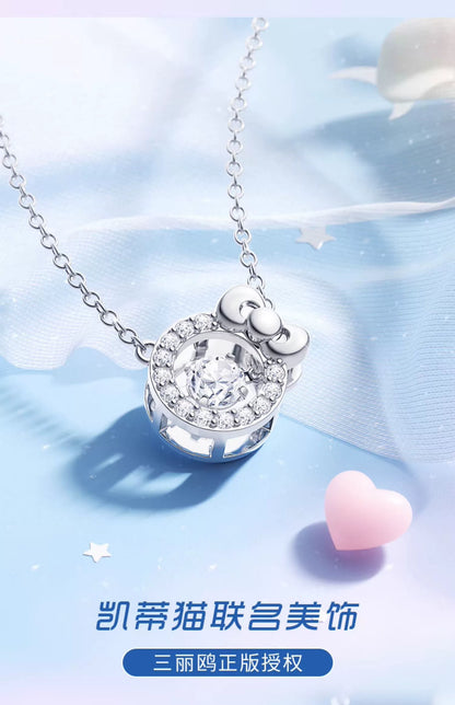 Hello Kitty Beating Heart Zircon 925 Sterling Silver Necklace