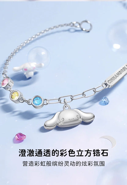 Cinnamoroll Red Yellow Blue Zircon 925 Sterling Silver Bracelet