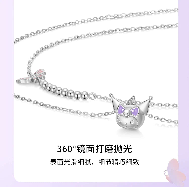 Kuromi Butterfly Double Chain 925 Sterling Silver Necklace