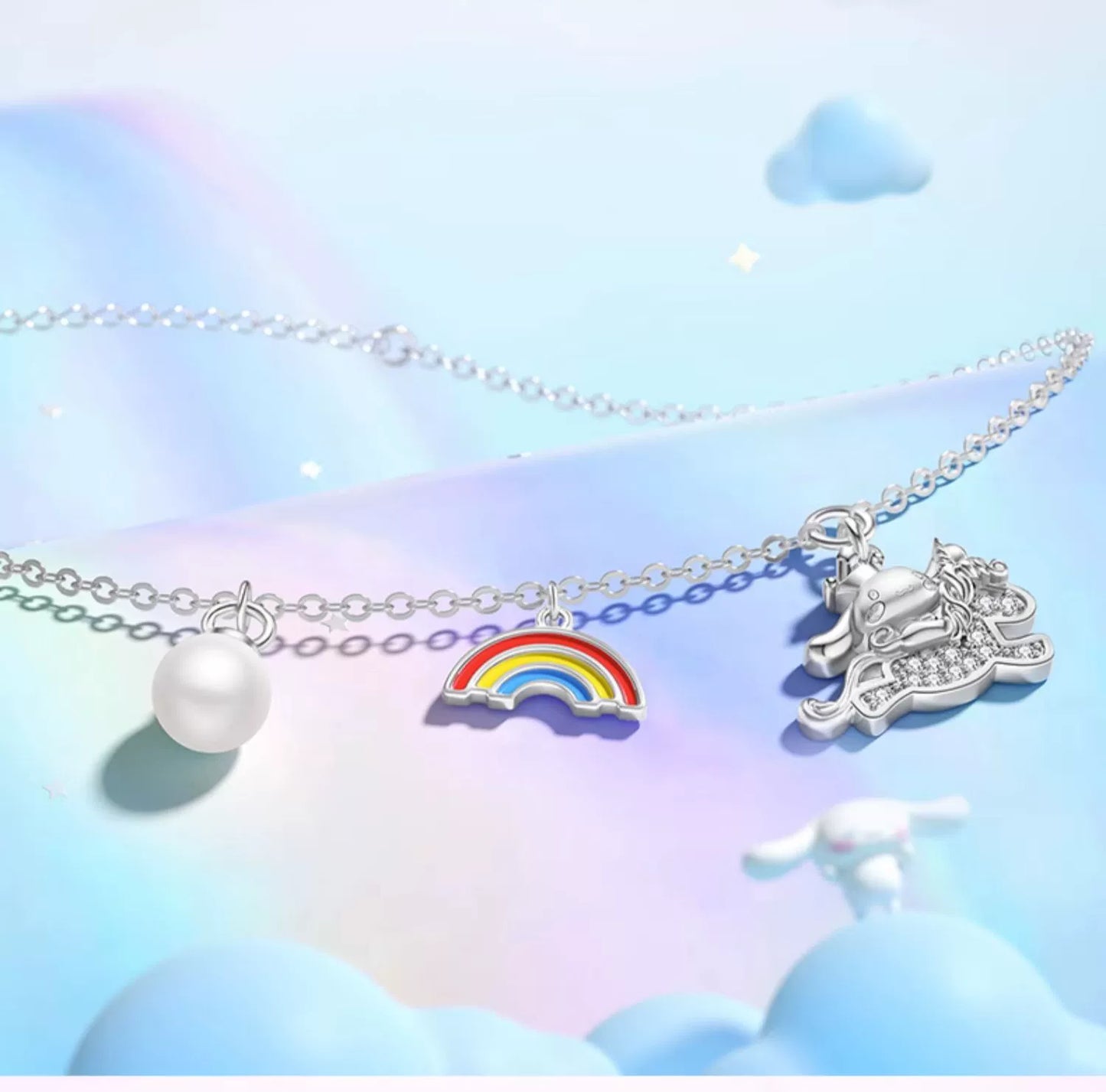 Cinnamoroll Rainbow Unicorn Pearl 925 Sterling Silver Necklace