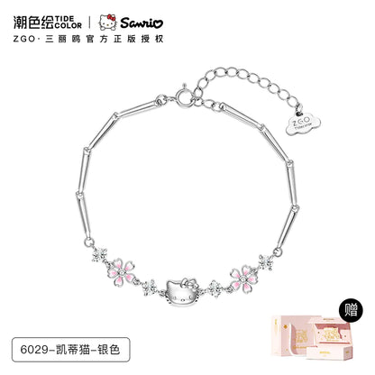 Hello Kitty Sakura Zircon 925 Sterling Silver Bracelet