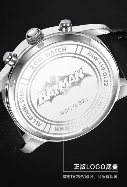 Batman Stainless Steel Men's Quartz Watch Leather Strap 50M Waterproof Glow in the Dark