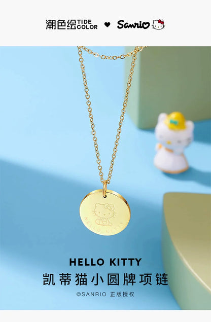 Hello Kitty Gold/Silver Coin Double Chain Titanium Steel Necklace