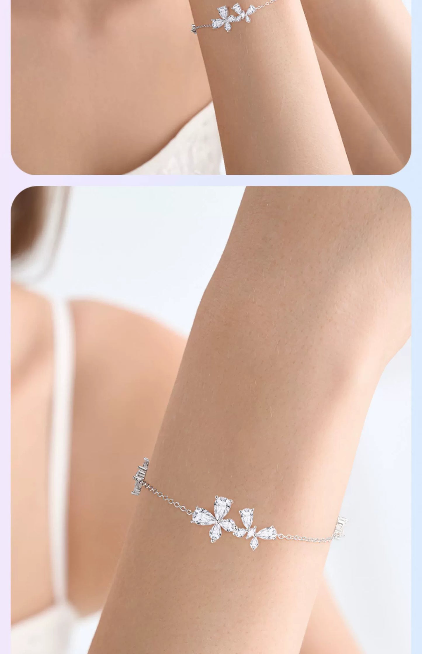 Butterfly Flower Crystal 925 Sterling Silver Bracelet