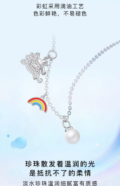 Cinnamoroll Rainbow Unicorn Pearl 925 Sterling Silver Necklace