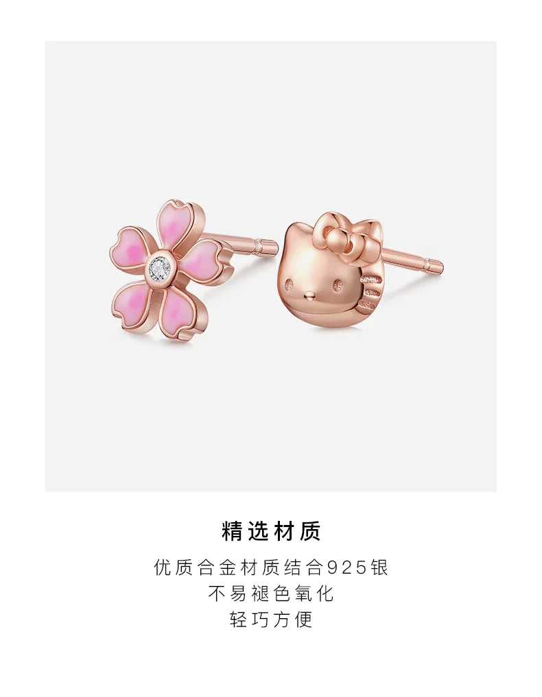 Hello Kitty Sakura Asymmmetrical 925 Sterling Silver Stud Earrings