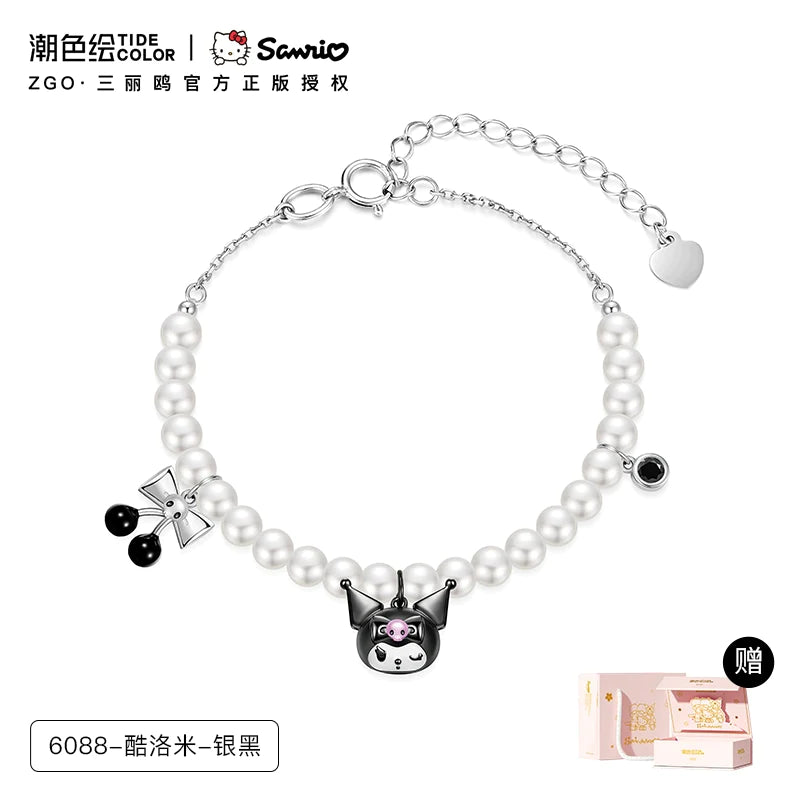 Kuromi Cherry Bow 925 Sterling Silver Pearl Bracelet