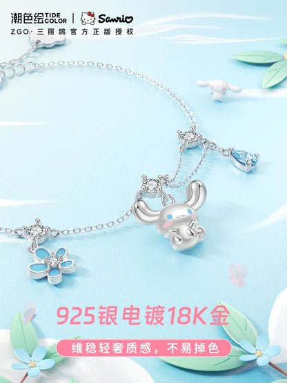 Cinnamoroll 5-Petal Flower 925 Sterling Silver Bracelet