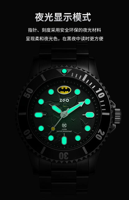 Batman Stainless Steel Quartz Sports Watch 50M Waterproof Glow in the Dark