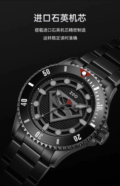 Superman Stainless Steel Mechanical Quartz Men's Watch 50M Waterproof Glow in the Dark