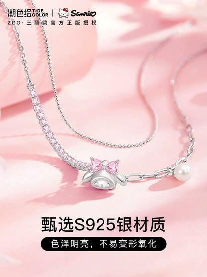 My Melody Sweet Dream Pink Zircon Pearl 925 Sterling Silver Necklace