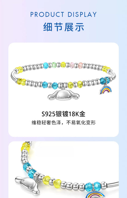 Cinnamoroll Rainbow 5-Color Glaze 925 Sterling Silver Bracelet