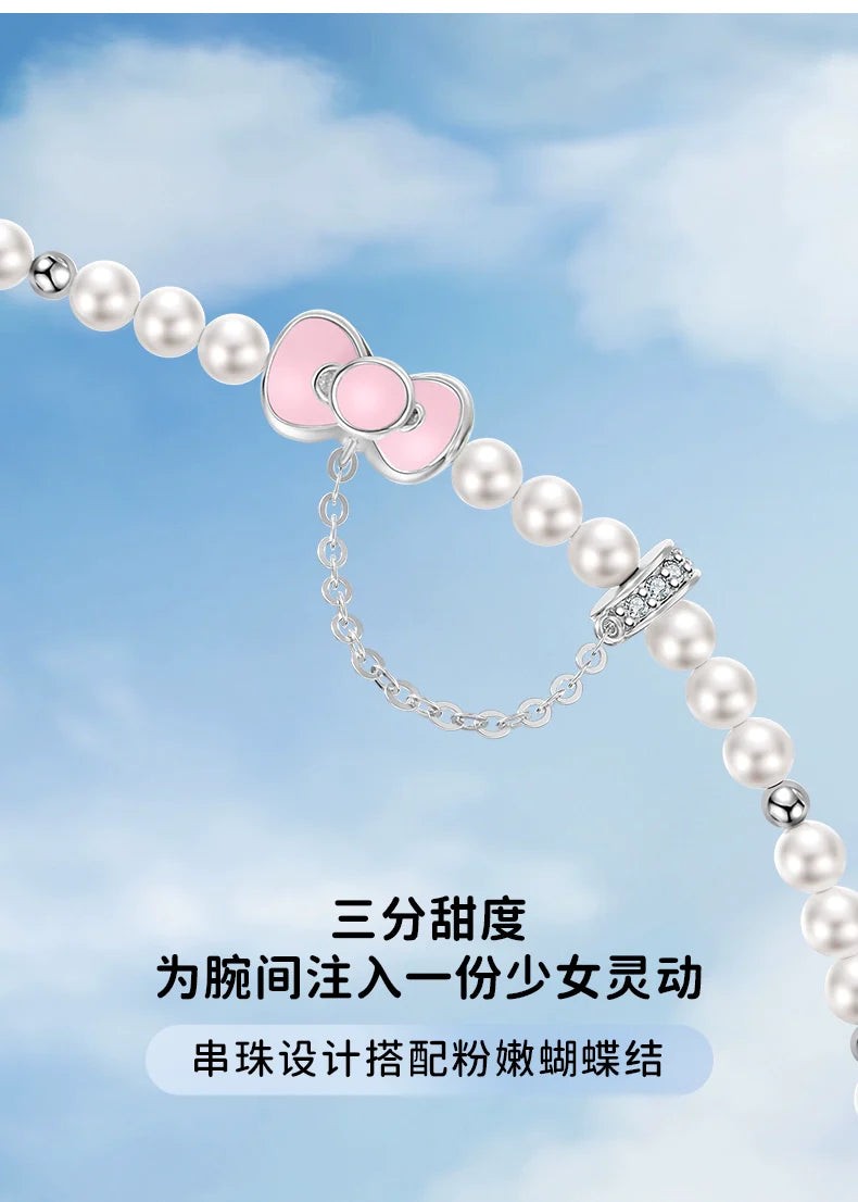 Hello Kitty Bow Pearl 925 Sterling Silver Bracelet