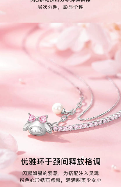 My Melody Sweet Dream Pink Zircon Pearl 925 Sterling Silver Necklace