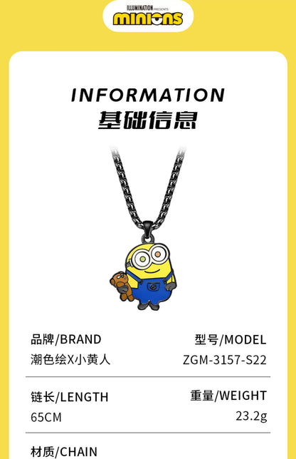 Minions Teddy Bear Black Titanium Steel Necklace