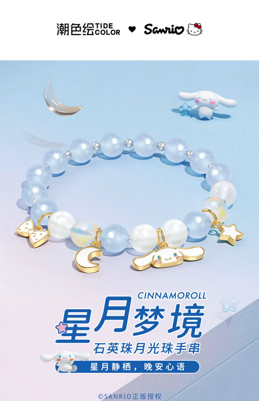 Cinnamoroll Star Moon Bow Blue White Crystal Moonstone Bracelet