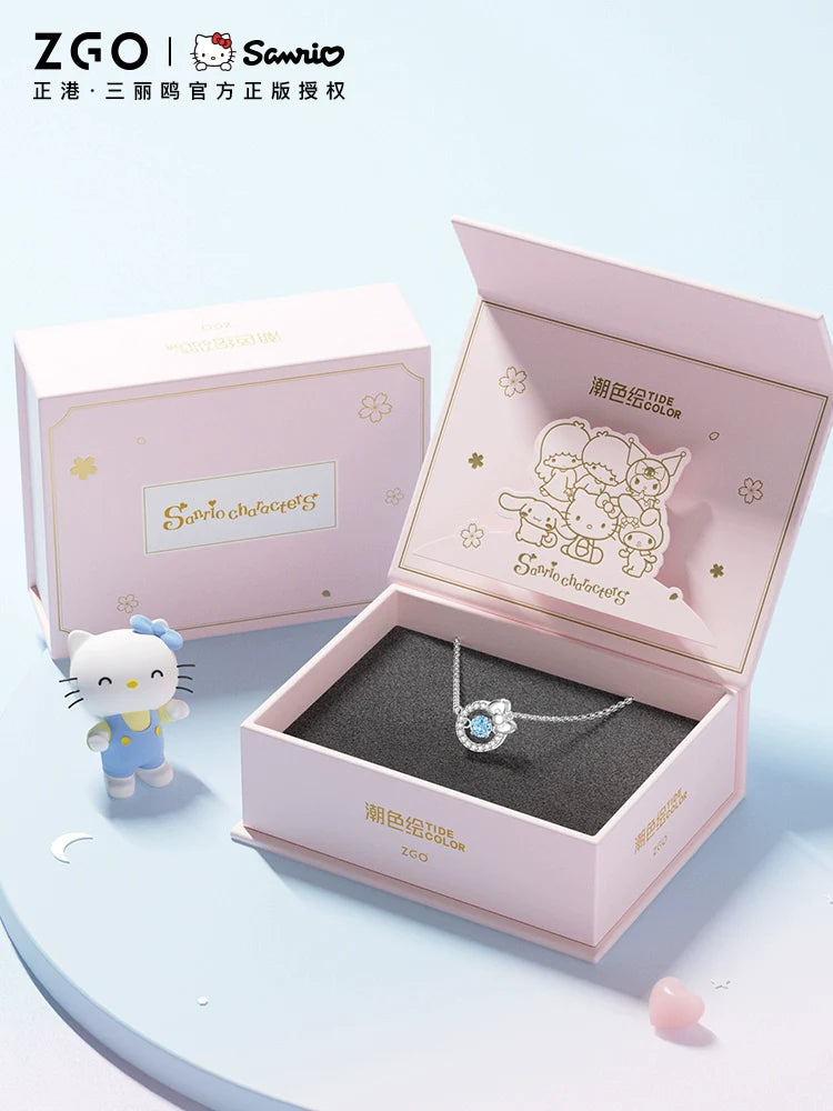 Hello Kitty Blue Beating Heart 925 Sterling Silver Necklace