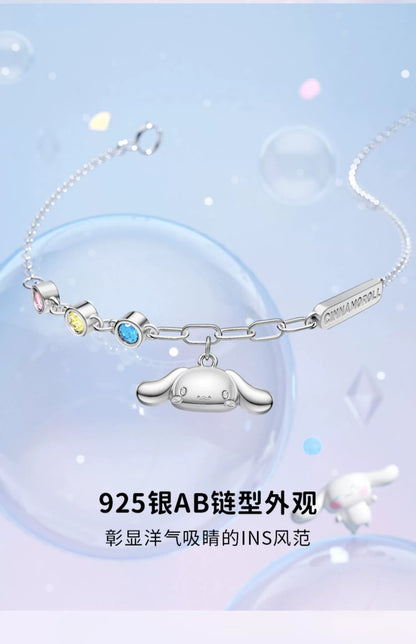 Cinnamoroll Red Yellow Blue Zircon 925 Sterling Silver Bracelet