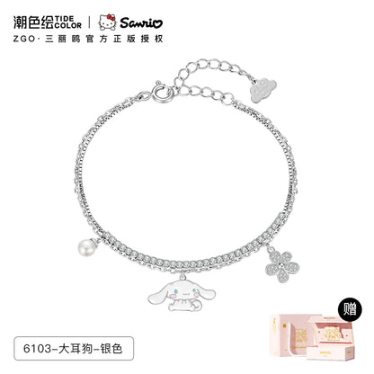 Cinnamoroll Flower Double Chain 925 Sterling Silver Bracelet