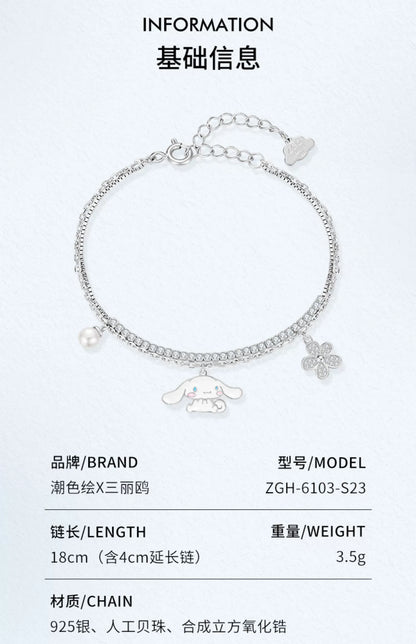 Cinnamoroll Flower Double Chain 925 Sterling Silver Bracelet