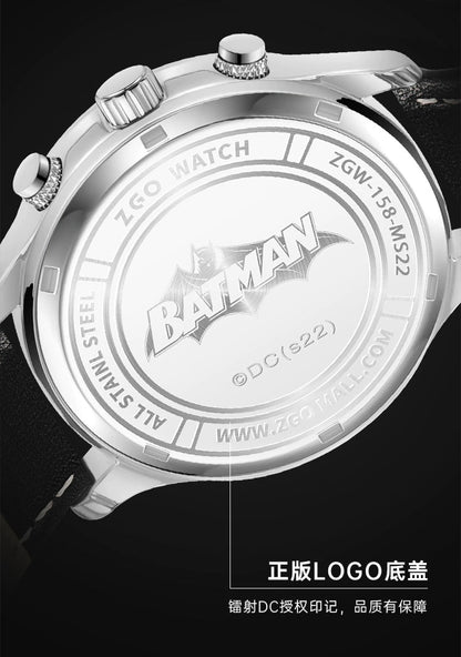 Batman Stainless Steel Men's Quartz Watch 50M Waterproof Glow in the Dark Leather Strap