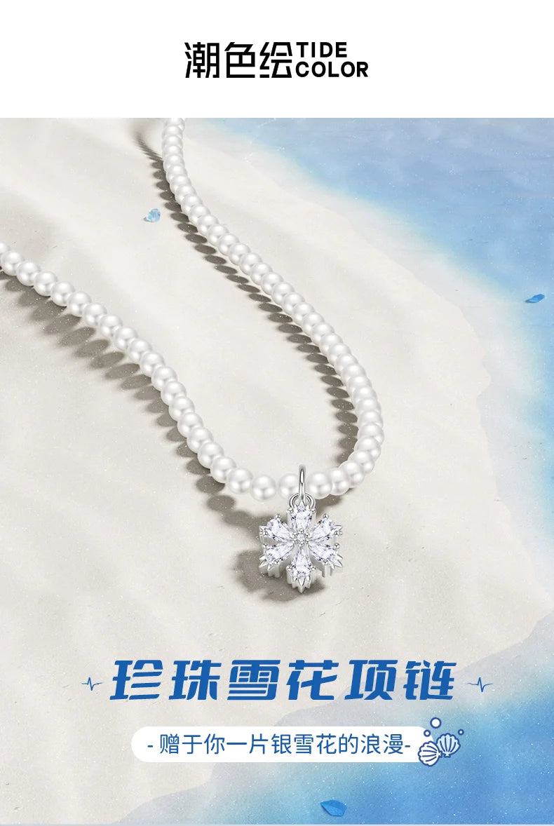 Snowflake Pearl 925 Sterling Silver Necklace