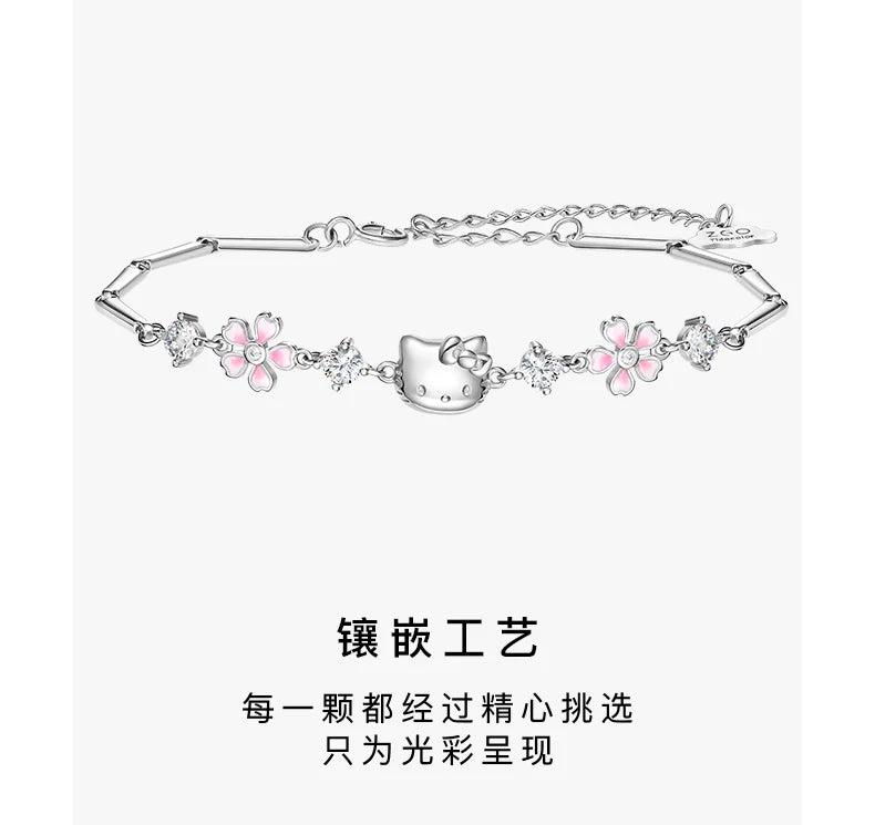 Hello Kitty Sakura Zircon 925 Sterling Silver Bracelet