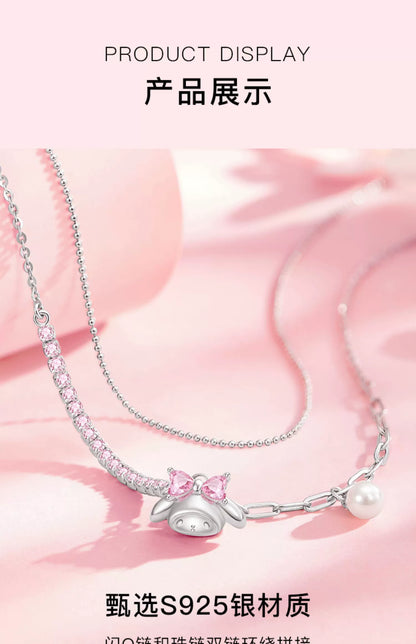 My Melody Sweet Dream Pink Zircon Pearl 925 Sterling Silver Necklace