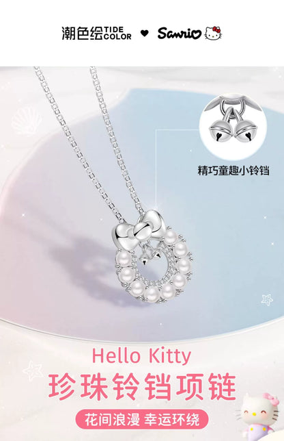 Hello Kitty Pearl Bell 925 Sterling Silver Necklace