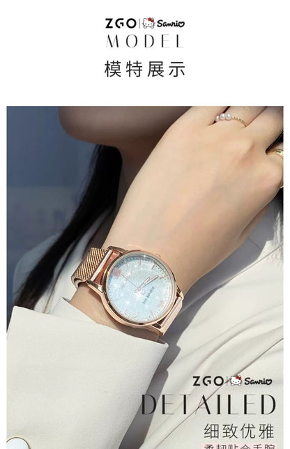 Hello Kitty/Cinnamoroll Crystal Quartz Watch Stainless Steel 30M Waterproof Glow in the Dark