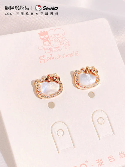 Hello Kitty Pearl Shell 925 Sterling Silver Stud Earrings