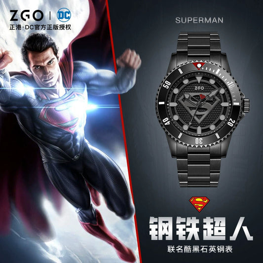 Superman Stainless Steel Mechanical Quartz Men's Watch 50M Waterproof Glow in the Dark