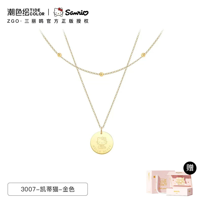 Hello Kitty Gold/Silver Coin Double Chain Titanium Steel Necklace