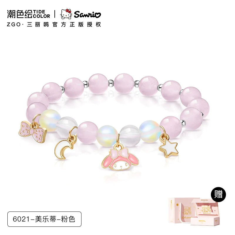 My Melody Star Moon Bow Pink White Crystal Moonstone Bracelet