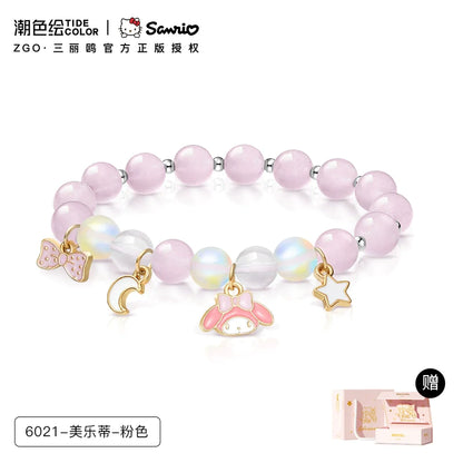 My Melody Star Moon Bow Pink White Crystal Moonstone Bracelet