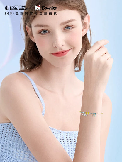 Cinnamoroll Rainbow 5-Color Glaze 925 Sterling Silver Bracelet