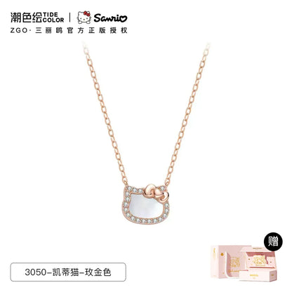 Hello Kitty Pearl Shell 925 Sterling Silver Necklace