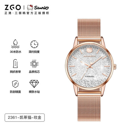 Hello Kitty/Cinnamoroll Crystal Quartz Watch Stainless Steel 30M Waterproof Glow in the Dark