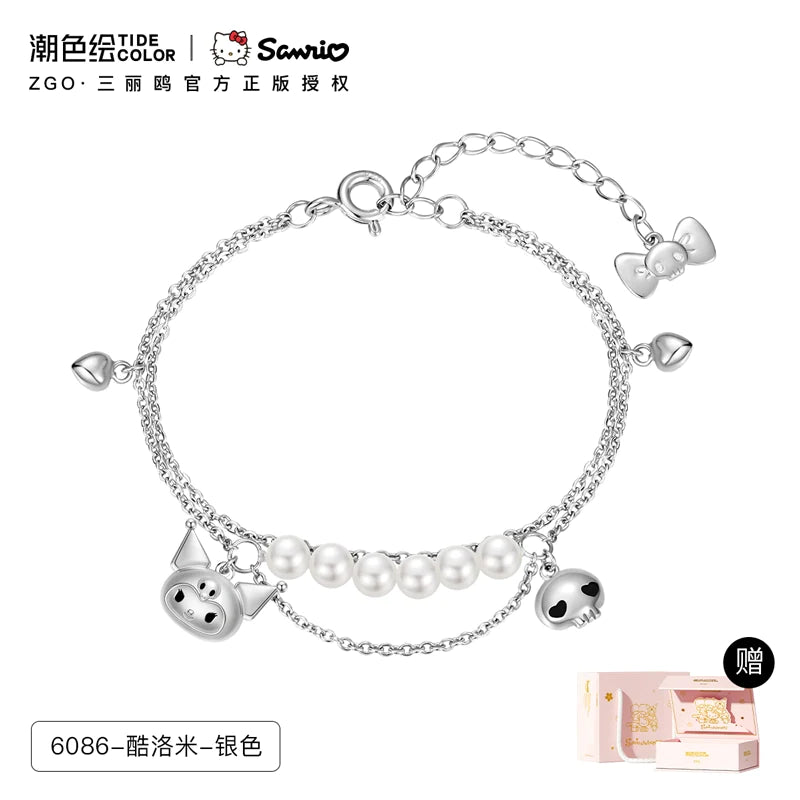 Kuromi Double Chain 925 Sterling Silver Pearl Bracelet