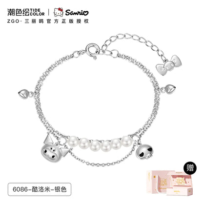 Kuromi Double Chain 925 Sterling Silver Pearl Bracelet