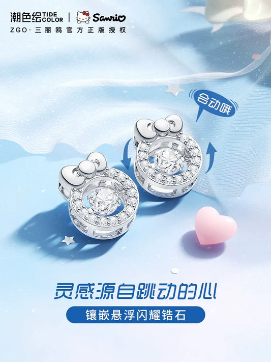 Hello Kitty Beating Heart Zircon 925 Sterling Silver Earrings