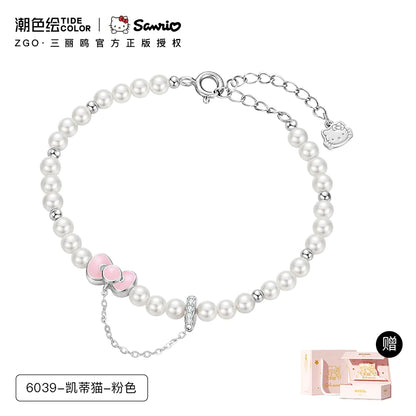 Hello Kitty Bow Pearl 925 Sterling Silver Bracelet