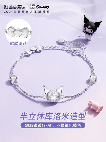 Kuromi Candy Bow 925 Sterling Silver Bracelet