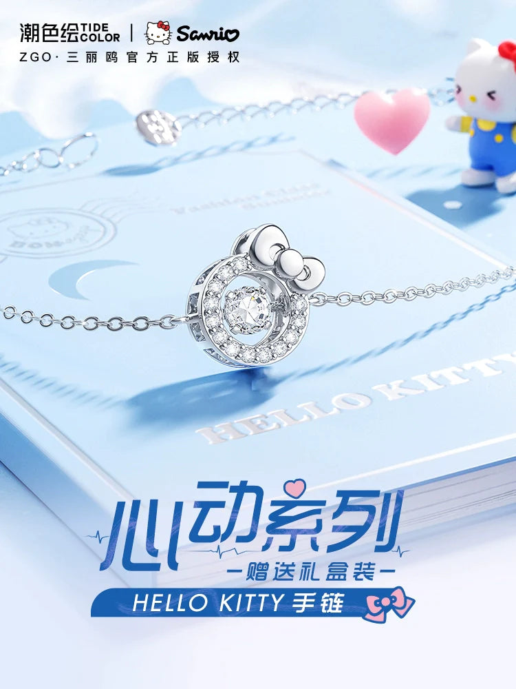 Hello Kitty Beating Heart Zircon 925 Sterling Silver Bracelet