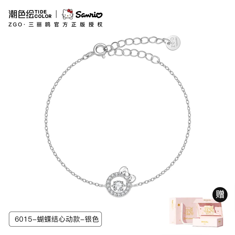 Hello Kitty Beating Heart Zircon 925 Sterling Silver Bracelet