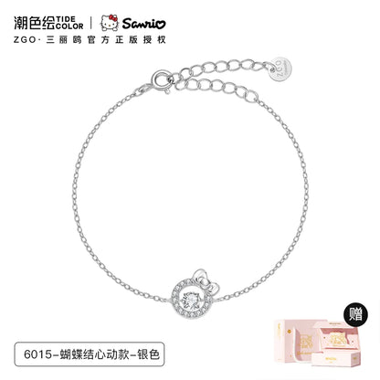 Hello Kitty Beating Heart Zircon 925 Sterling Silver Bracelet