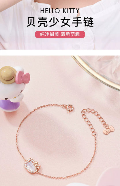 Hello Kitty Rose Gold Pearl Shell 925 Sterling Silver Bracelet