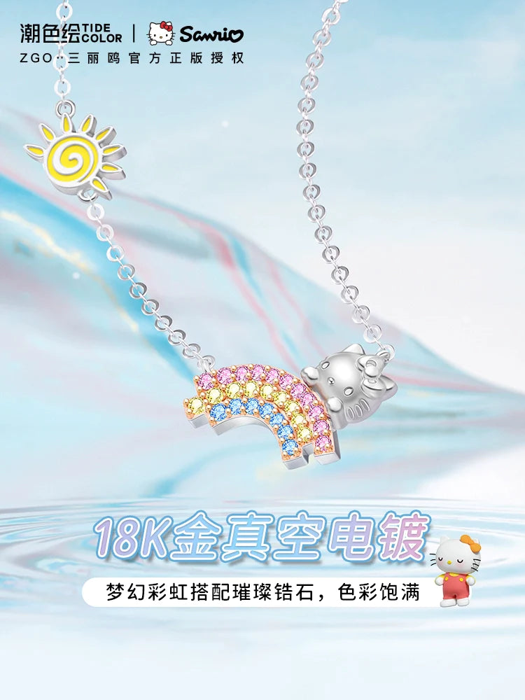 Hello Kitty Colored Rainbow Zircon 925 Sterling Silver Necklace